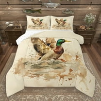 Manfei Rustic River Bedding Comforter Set,Brown Mallard Duck Twin Comforter Sets,Country Farmhouse Lodge Bedding Set For Men Women,Microfiber Bedroom Decor Reversible,2pcs