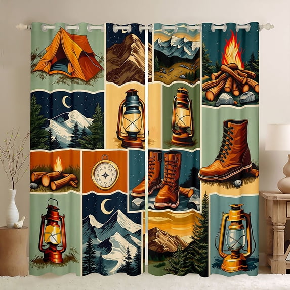 Manfei Rustic Rv Blackout Curtains,Retro Camping Theme Curtains Pack of 2 (42x84 Each),Brown