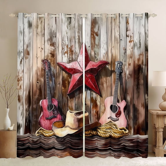 Homewish Rustic Texas Stars Blackout Curtains Set of 2 (52x84 Each), Country Music Window Curtains, Western Cowgirl Cowboy Curtains and Drapes, Black Out Curtains Decor