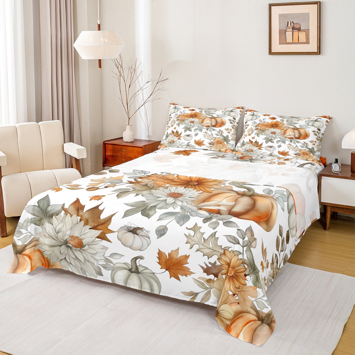 Erosebridal King Size Floral Sheet Set – 4-Piece Lightweight Microfiber Bedding With Retro Blossom Print, Blue Red