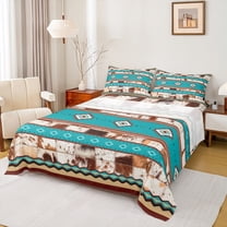 Manfei Rustic Western Aztec Twin Sheet Sets,Country Farmhouse Lodge Twin Fitted Sheet,Cyan Brown Flat Sheet For Men Women,Breathable Home Decor,3 Pieces