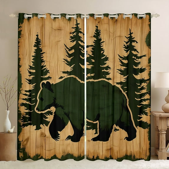 Manfei Rustic Western Farmhouse Curtains Pack of 2 (42x84 Each),Safari Bear Curtains Blackout,Green Brown Bedroom Curtains For Boys Kids,Super Cozy Room Decor