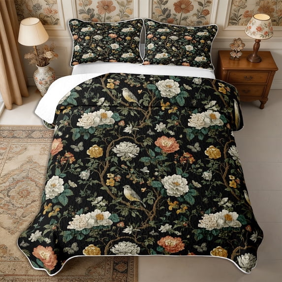 Manfei Rustic Wildflower Bird Twin Quilt Set 2 Pieces,Cottagecore Blossom Twin Coverlet Set,1 Bedspread and 1 Pillowcase