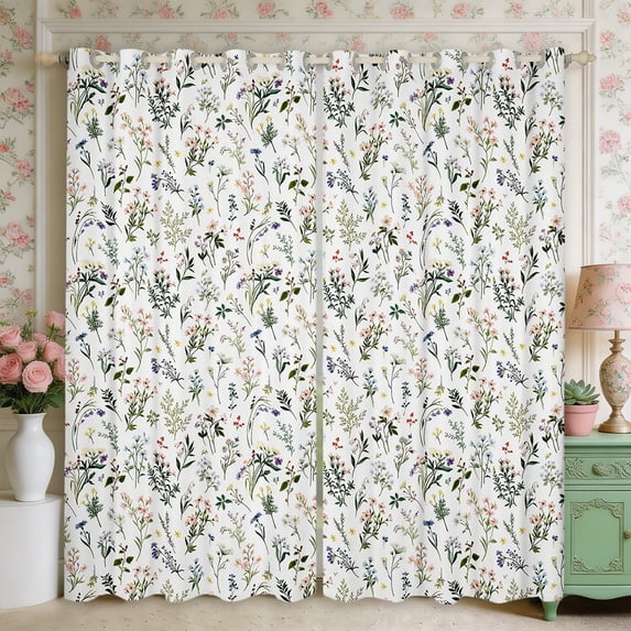 Manfei Rustic Wildflower Blackout Curtains Set of 2 (52x84 Each),Cottagecore Blossom Curtain