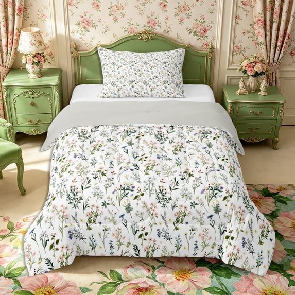 Manfei Rustic Wildflower Twin Comforter Sets 2pcs,Cottagecore Blossom Bedding Set,1 Comforter and 1 Pillowcase,Reversible