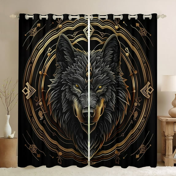Manfei Rustic Wolf Print Curtains Pack of 2 (42x84 Each) for Adult, Western Aztec Abstract Curtains Blackout, Bohemian Mandala Animal Bedroom Curtains, Curtains and Drapes Bedroom Decor