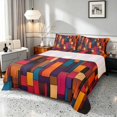 thumbnail image 1 of Manfei Rustic Wood Block Queen Sheets, Geometric Queen Sheet Sets, Multicolor, Black Reversible 4pcs1 Flat Sheet + 1 Fitted Sheet + 2 Pillowcases, 1 of 6
