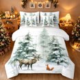 thumbnail image 1 of Manfei Rustic Xmas Reindeer King Bedding, Winter Pine Tree King Bed in a Bag, White Sage, Gray Reversible, 7-Piece, 1 of 6