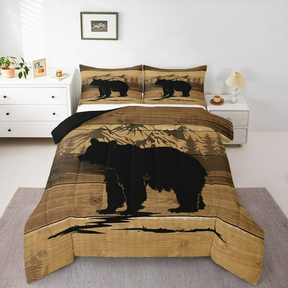 Manfei Safari Bear 2pcs Bedding Comforter Set,Lodge Cabin Twin Comforter Sets,Woodland Animal Bedding Set,Ultra Soft Wildlife Bedroom Decoration,Reversible