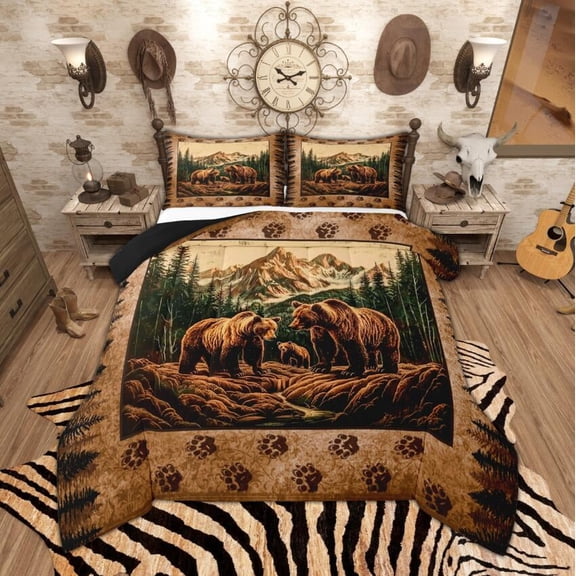 Manfei Safari Bear Bedding Comforter Set, Jungle Tree Twin Comforter Sets, Woodland Wildlife Bedding Set, Ultra Soft Bedroom Decor, Reversible 2pcs