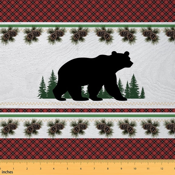 Manfei Safari Bear Fabric by the Yard (3 Yards), Red Buffalo Grid Decorative Fabric by the Yard, Pine Tree Pinecore DIY Fabric