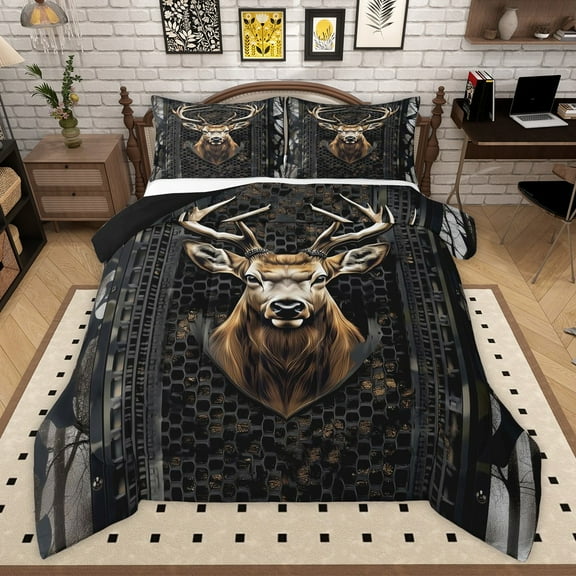 Manfei Safari Deer 2pcs Bedding Comforter Set for Teens Boys Girls,Abstract Black Camouflage Twin Comforter Sets,Jungle Animal Breathable Bedding Set,Super Cozy Room Decor,Reversible