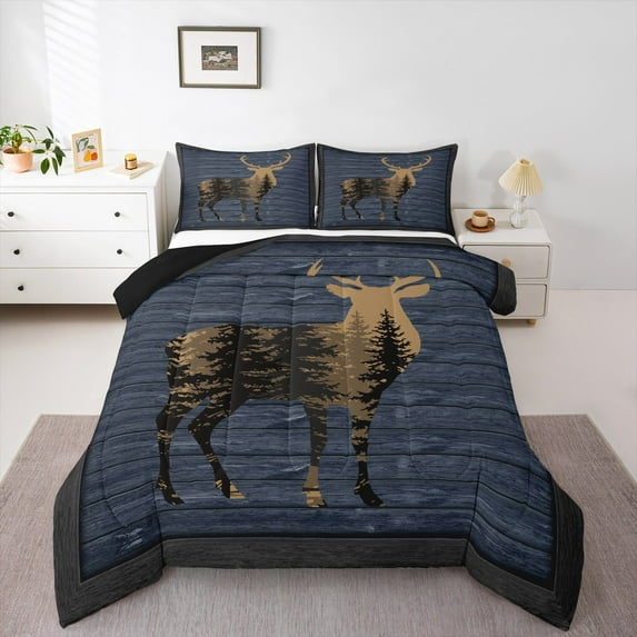 Manfei Safari Deer 3pcs King Size Comforter Sets,Woodland Wildlife Bedding Comforter Set,Lodge Cabin Bedding Set,Breathable Teenager Bedroom Decor,Reversible