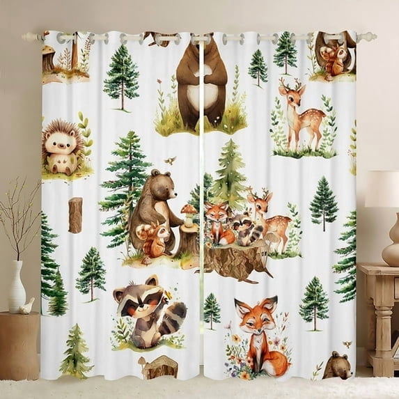 Manfei Safari Fox Bear Curtains for Living Room,Woodland Aniaml Blackout Curtains Set of 2 (38x54),Watercolor Flower Floral Curtains and Drapes (38x54),Ultra Soft Room Decorative