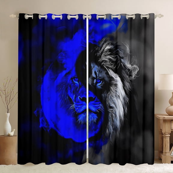 Manfei Safari Lion Black Out Curtains, Wild Woodland Animal Curtains Pack of 2 (42x63 Each), Traditional Yin and Yang Bedroom Curtains, Luxury Home Decor