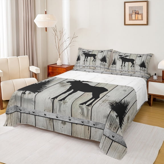 Manfei Safari Moose Twin Sheet Set (3-Piece) Jungle Deer Black Gray Decor For Boys Teens