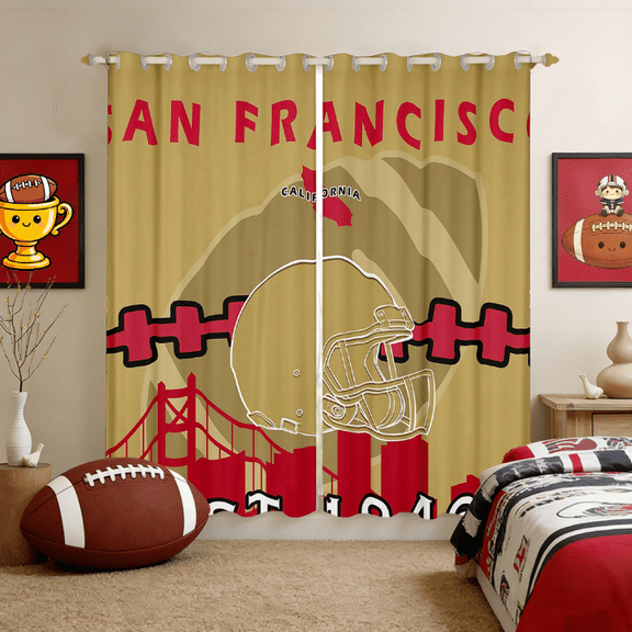 Manfei San Francisco Curtains and Drapes (38x45),Football City Blackout Curtains for Bedroom,Lightyellow Red Curtains Pack of 2 (38x45),Super Cozy Room Decor
