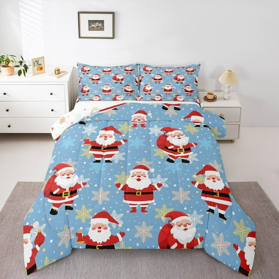 Manfei Santa Claus 2pcs Bedding Comforter Set,Christmas Snowflakes Twin Comforter Sets,Polka Dots Breathable Bedding Set,Super Cozy Cartoon Room Decor,Reversible