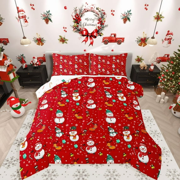 Manfei Santa Claus 3-Piece Full Size Comforter Sets,Merry Christmas Bedding Comforter Set,Festival Theme Lightweight Bedding Sets,Super Cozy Xmas Room Decor,Reversible