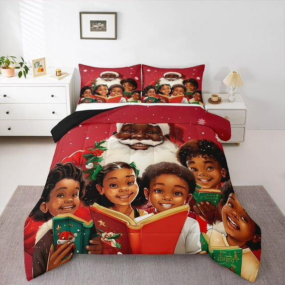 Manfei Santa Claus 3pcs King Size Comforter Sets,Festival Xmas Bedding Comforter Set,Christmas Gifts Super Cozy Bedding Set,Ultra Soft Kawaii Home Decor,Reversible