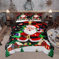 Manfei Santa Claus Bedding Comforter Set for Kids, Christmas Tree Twin Comforter Sets, Gingerbread House Bedding Set, Breathable Home Decor, Reversible 2-Piece