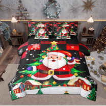 Manfei Santa Claus Twin Bedding Sets 7 Pieces for Kids, Christmas Tree Bedding Comforter Set, Gingerbread House Sheet Sets, Breathable Home Decor