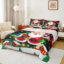 Manfei Santa Claus Twin Sheet Sets 3 Pieces for Kids, Christmas Tree Twin Fitted Sheet, Gingerbread House Flat Sheet, Breathable Home Decor