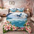 thumbnail image 1 of Manfei Scenic Heron Queen Comforter Set for Girls Women, Mountain Lake Bedding Comforter Set, Blue Pink Green, Navy Reversible 3pcs, 1 Comforter and 2 Pillowcases, 1 of 6