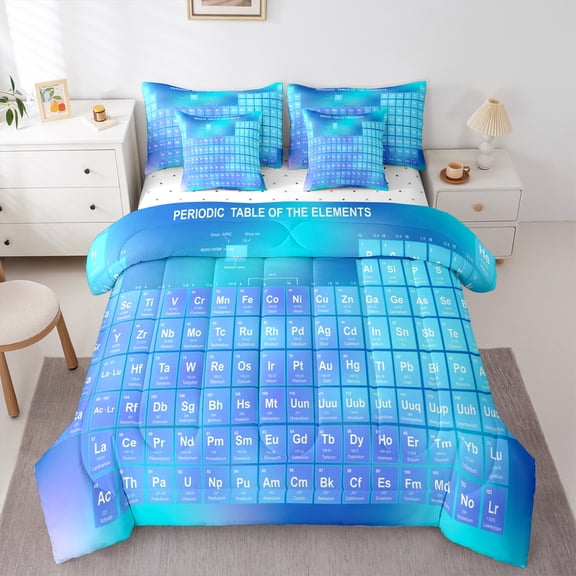 Manfei Science 7pcs Bedding Comforter Set,Periodic Table Of Elements Queen Bedding Sets,Chemistry Lovers Learning Queen Sheet Sets For Boys Kids,Breathable Home Decor Reversible
