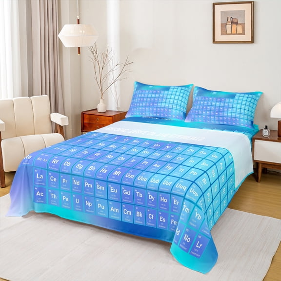 Manfei Science Twin Sheet Sets,Periodic Table Of Elements Twin Fitted Sheet,Chemistry Lovers Learning Flat Sheet For Boys Kids,Breathable Home Decor,3pcs