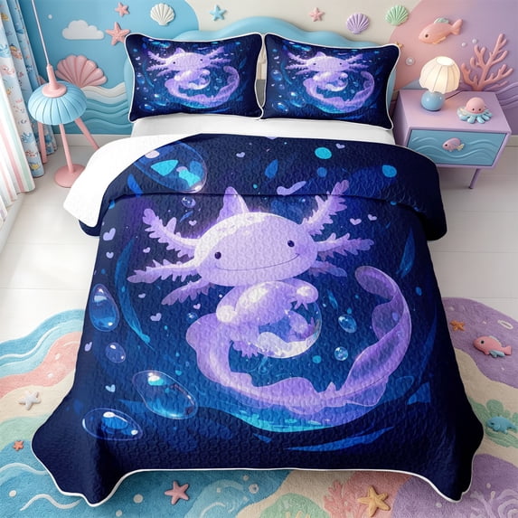 Manfei Sea Animal Axolotl Quilt Full,Ocean Amphibian Print Full Bedspread Sets,3 Pieces,1 Coverlet and 2 Pillowcases