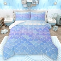 Manfei Sea Animal Bedding Comforter Set,Mermaid Fishtail Twin Comforter Sets,Gradient Purple Blue Bedding Set For Princess,Ultra Soft Home Decor Reversible,2 Pieces