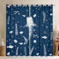 thumbnail image 1 of Manfei Sea Shark Curtains and Drapes Pack of 2 (52x63 Each), Cute Seashell Plant Black Out Curtains, Dark Blue, 1 of 6