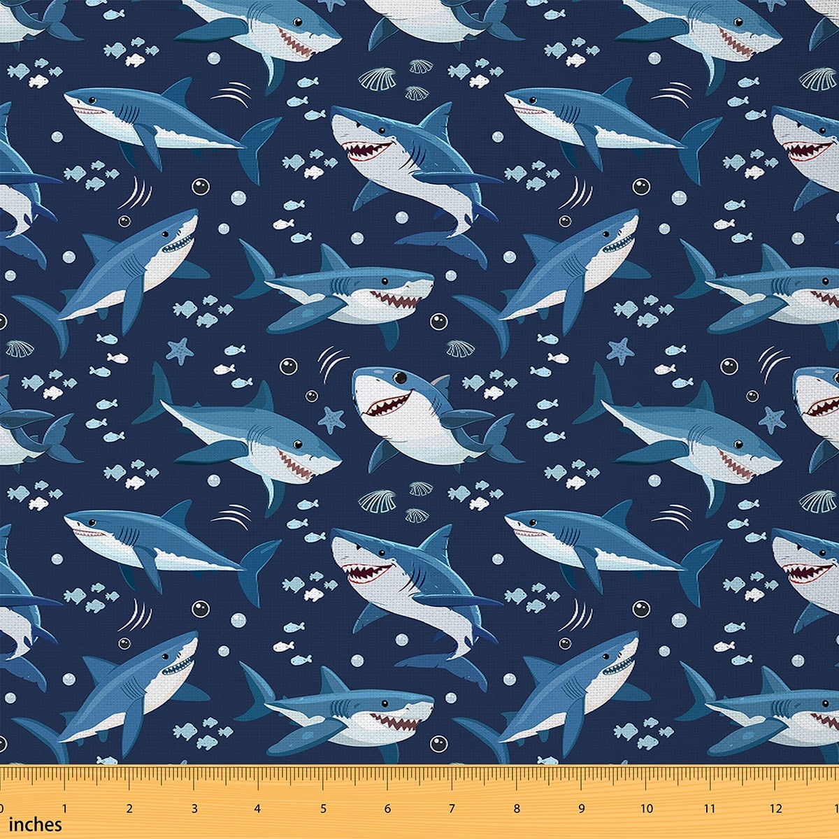 Manfei Sea Shark Fabric by the Yard (2 Yards) for Boys Girls, Marine Wildlife Animal Decorative Fabric by the Yard, Ocean Fish DIY Fabric