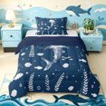 thumbnail image 1 of Manfei Sea Shark Twin Comforter Sets, Cute Seashell Plant Bedding Set, Dark Blue, Blue Reversible, 2 Pieces, 1 Comforter and 1 Pillowcase, 1 of 7