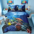 thumbnail image 1 of Manfei Sea Turtle Colorful Coral Bedding Comforter Set for Kids Boys and Girls, Ocean Marine Life Print King Bedding Sets, Navy Reversible 7 Pieces, 1 of 6