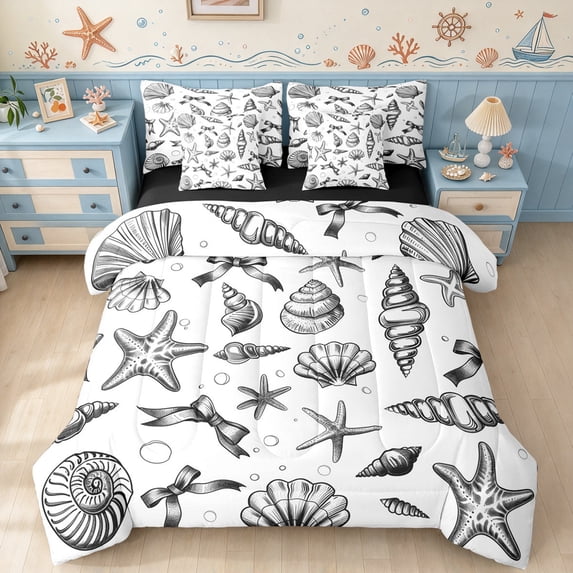 Manfei Seashell Coastal Queen Bedding, Cartoon Starfish Bedding ...