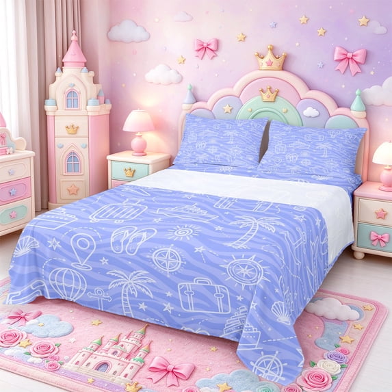 Manfei Ship Design Bed Sheets,Airplane Pattern Full Size Sheets,1 Flat ...