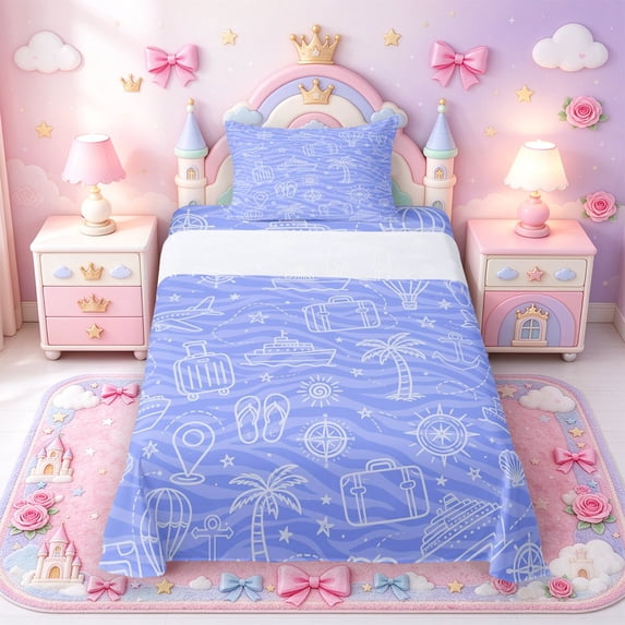 Manfei Ship Design Twin Sheets,Airplane Pattern Bedding,1 Flat Sheet,1 ...