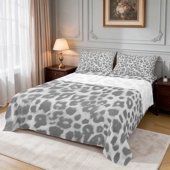 Manfei Silver Grey Leopard Queen Sheets, Fog Rosette Print Queen Sheet ...