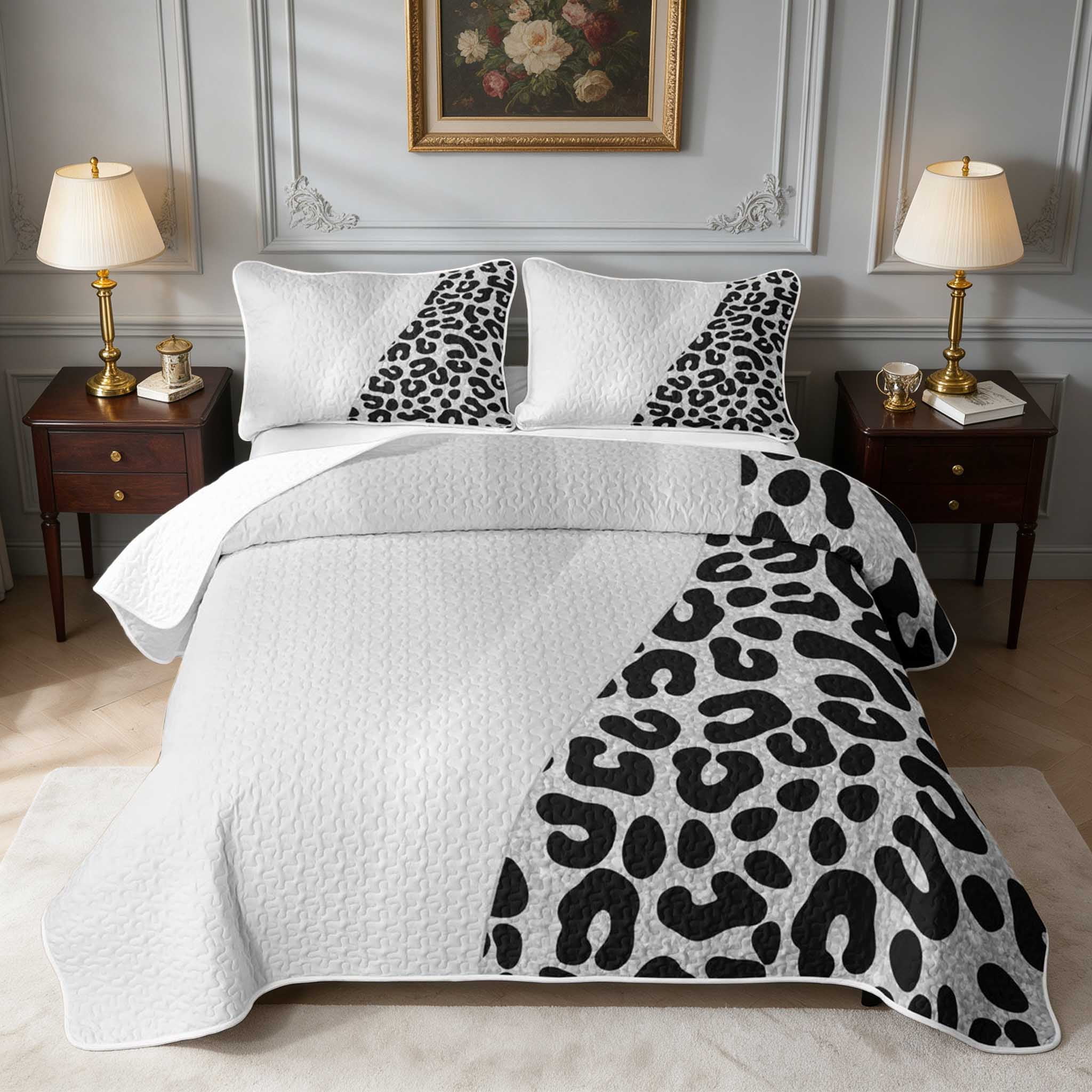Manfei Silver Leopard Quilt Full, Grey Gradient Wave Full Bedspread ...