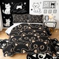 thumbnail image 1 of Manfei Simple Kitten Bed Spread Queen, Beige Line Cat Queen Coverlet Set, Black Orange, 3pcs, 1 Quilt and 2 Pillowcases, 1 of 7