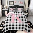 thumbnail image 1 of Manfei Simple Square Checkered Full Size Comforter Sets,Personalized Letter K Gifts Bedding Comforter Set,Pink Reversible,3 Pieces,1 Comforter and 2 Pillowcases, 1 of 7