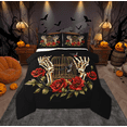 thumbnail image 1 of Manfei Skeleton Skull Hands Bedding Comforter Set, Red Rose Floral Flower Twin Comforter Sets, Gothic Romantic Reversible Bedding Set, Microfiber Bedroom Decor, 2-Piece, 1 of 9
