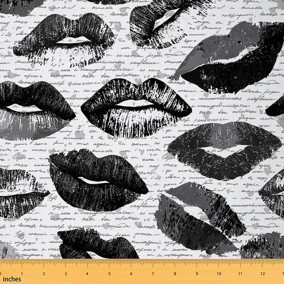 Manfei Sketch Lips Fabric by the Yard (2 Yards), Black White Aesthetic Decorative Fabric by the Yard, Mouth Print DIY Fabric
