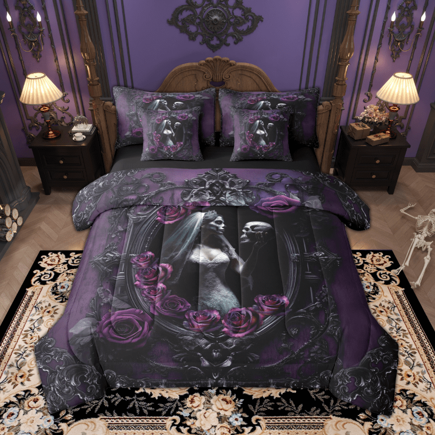 Manfei Skull Skeleton Couple Bedding Comforter Set 7-Piece, Vintage ...