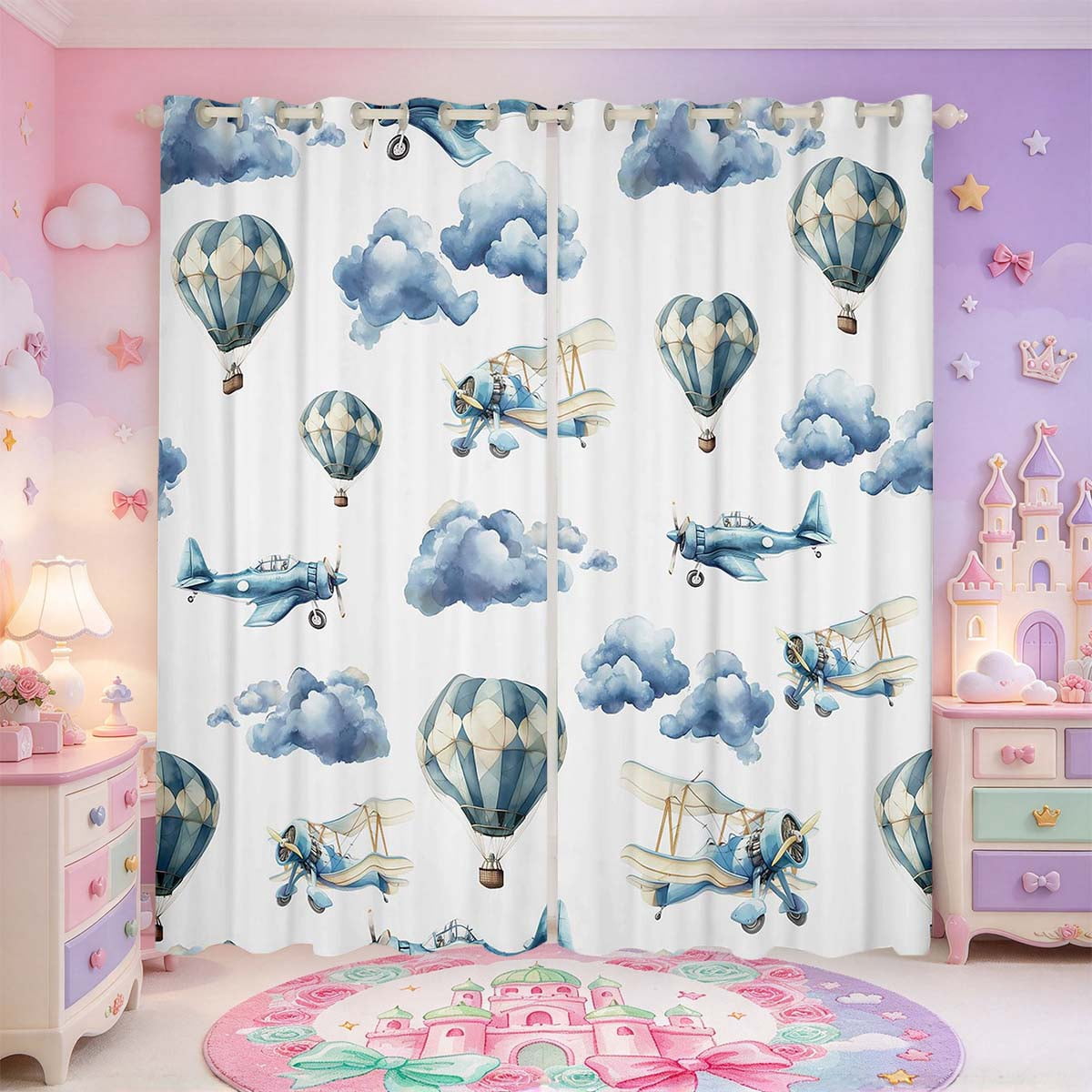 Manfei Sky Balloon Blackout Curtains Set of 2 (38x54 Each),Aviation Art ...
