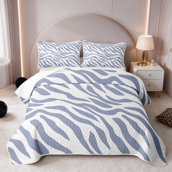 Manfei Slate Blue Zebra Bed Spread Queen, Greyish Stripe Queen Coverlet ...