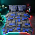 thumbnail image 1 of Manfei Sleek 3D Block Twin Bedding, Geometric Bedding Comforter Set, Gray Blue, Black Reversible 7pcs, 1 of 6