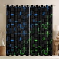 thumbnail image 1 of Manfei Sleek 3D Neon Blackout Curtains, Glowing Square Curtains Pack of 2 (42x84 Each), Black Blue Green, 1 of 6